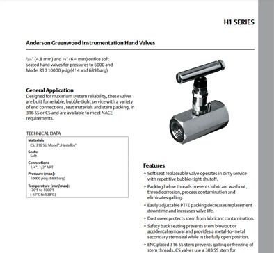 AGI H1 Hand Valve Series